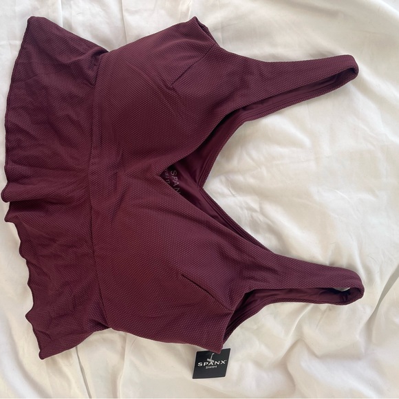 Spanx pique longline flounce swim top mulberry 1X - Picture 3 of 7